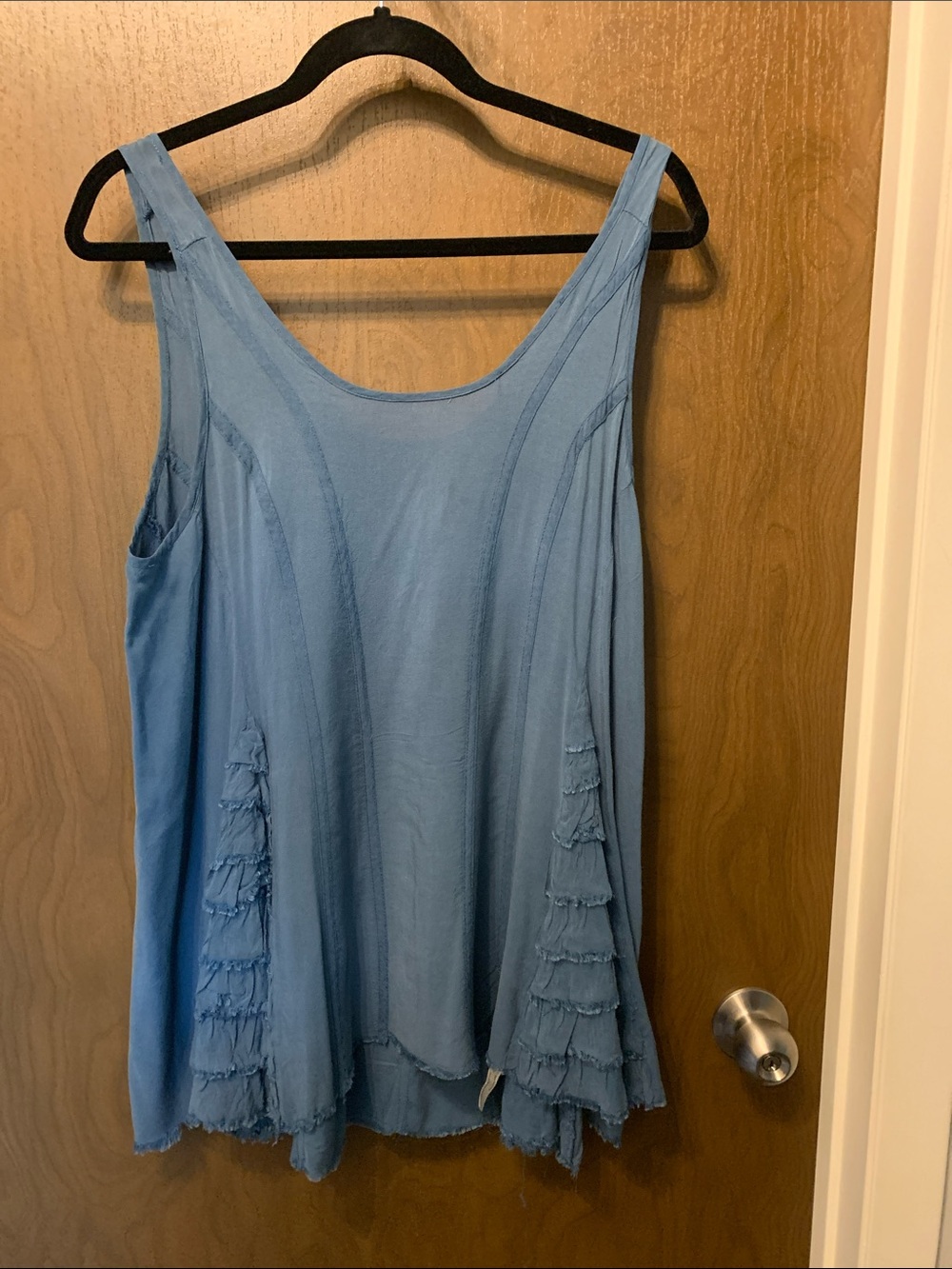 Free People Dusty Blue Ruffle-Panel Tank